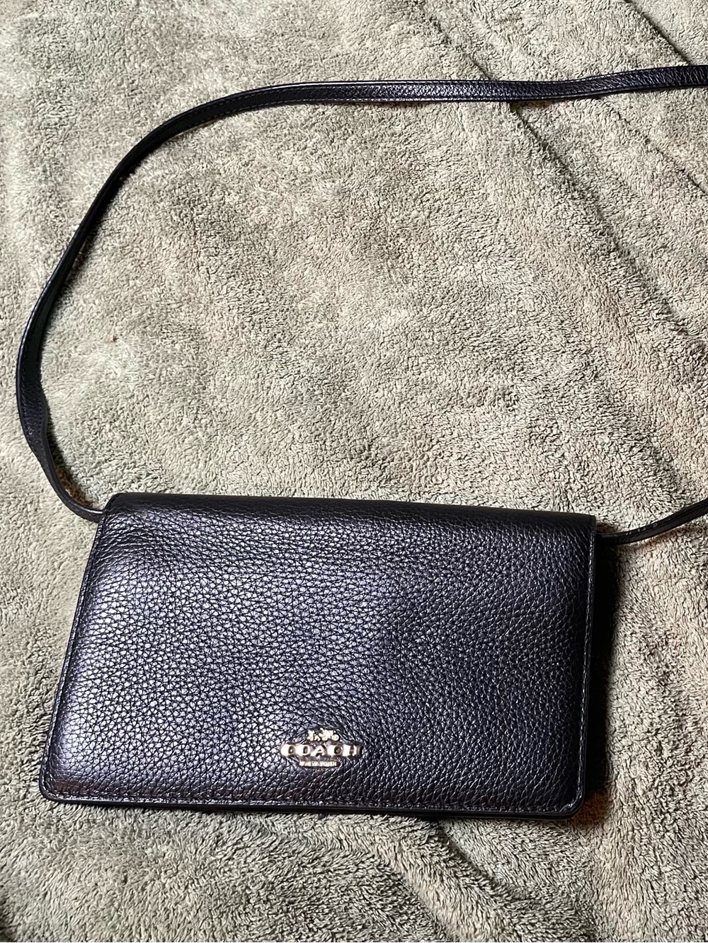 Coach Black Pebbled Leather Crossbody Wallet with Slim Strap